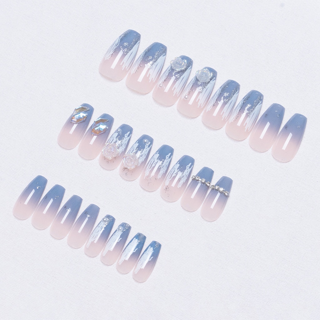 2474 YUKEHUI bộ móng tay giả set móng giả trong suốt móng tay giả đính nơ móng tay giả dài đính đá móng giả đẹp bộ móng tay giả đính đá móng tay giả đính đá ngắn móng tay giả kèm keo  set 24 móng tay giả