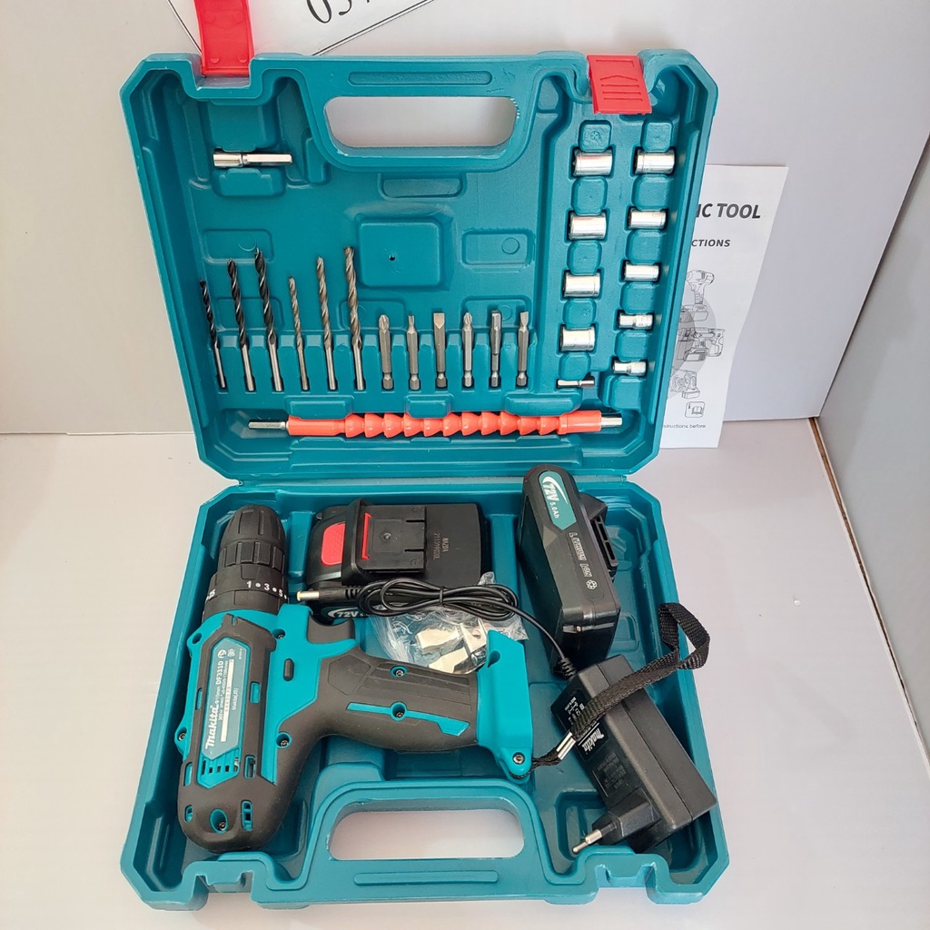 Máy khoan pin 72V Makita 3 chức năng có búa - Tặng kèm 24 chi tiết gồm các mũi khoan + Mũi bắt vít