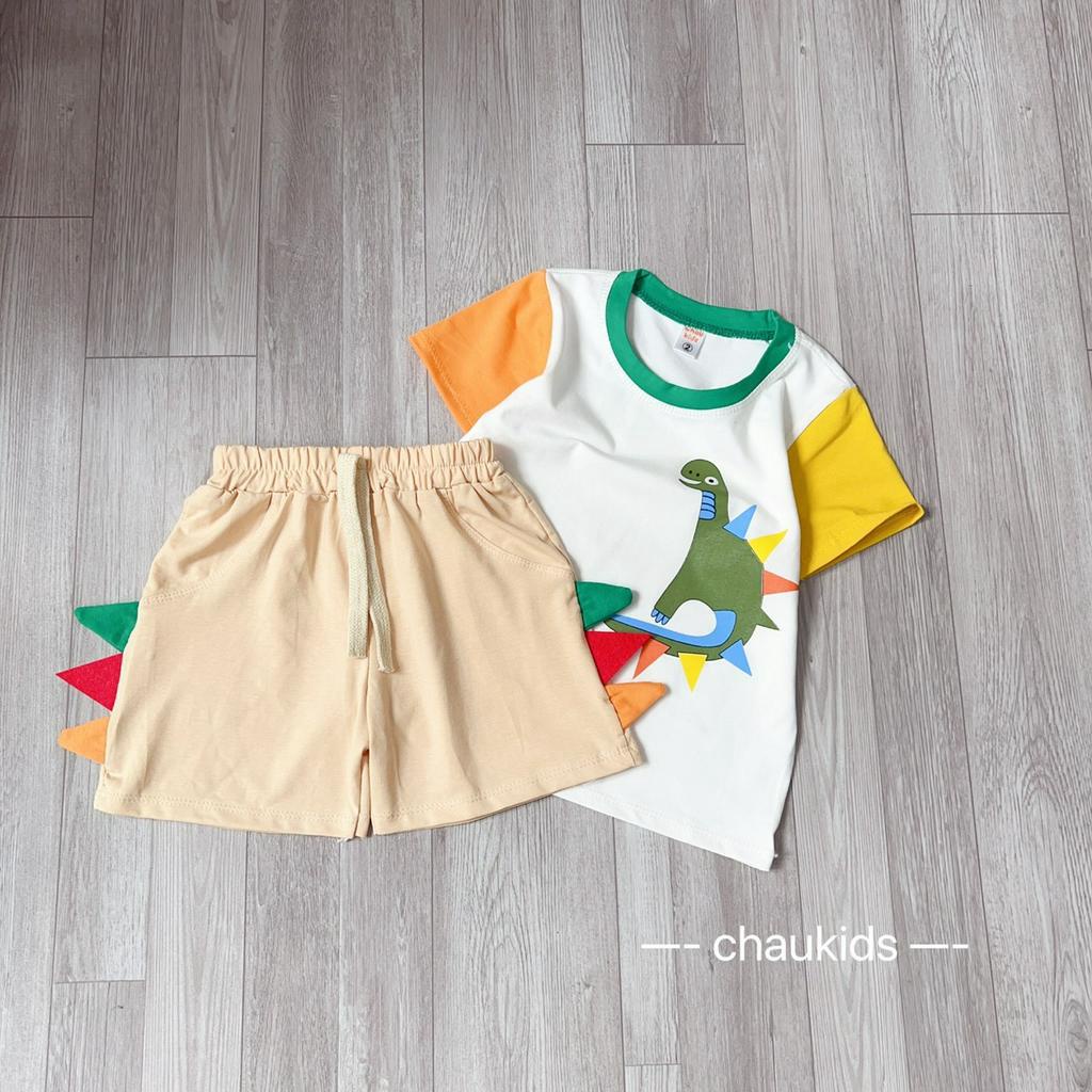 Đồ Bộ Bé Trai Vải Cotton Mềm Mát In Hình Khủng Long 3D, Bộ Cộc Tay Cho Bé Mặc Đi Chơi, Đi Học CK343