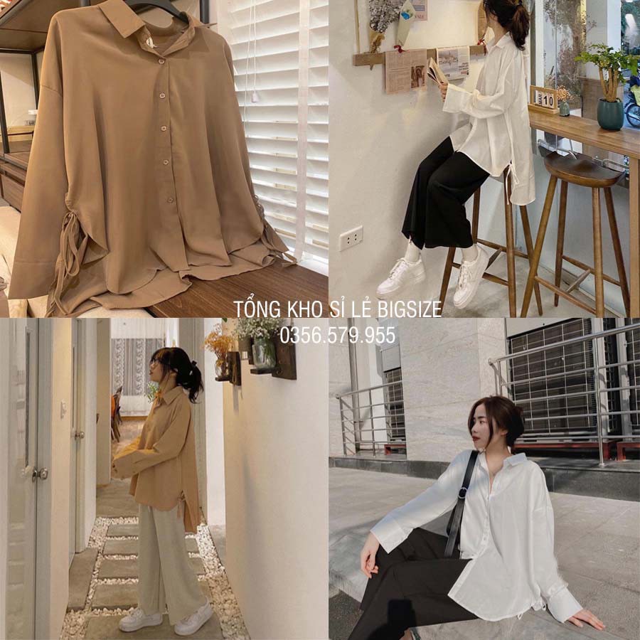 Áo sơ mi nơ dài tay form rộng thoải mái freesize