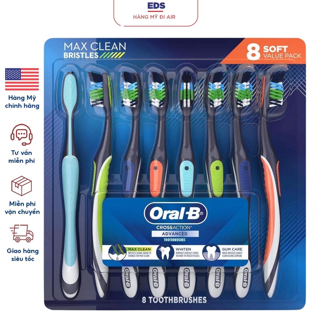 Set 8 cây bàn chải đánh răng Oral-B CrossAction Advanced phù hợp để sử dụng cho cả gia đình - EDS Hàng Mỹ