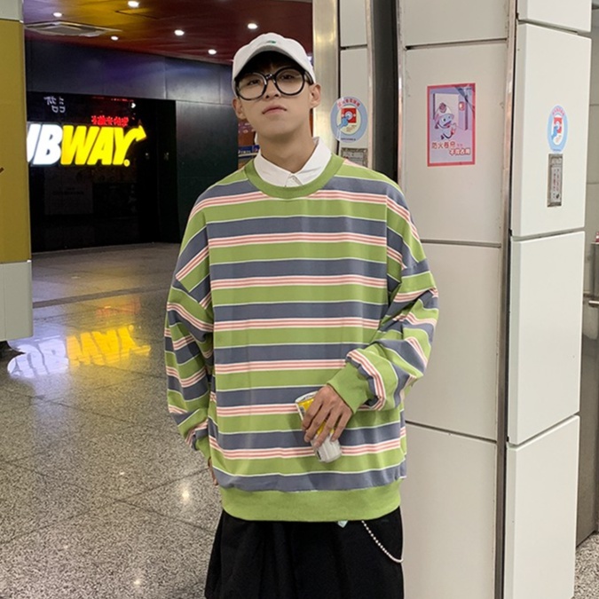 IFNICEFUTURE Hong Kong fashion couple striped long sleeve T-shirt hoodie