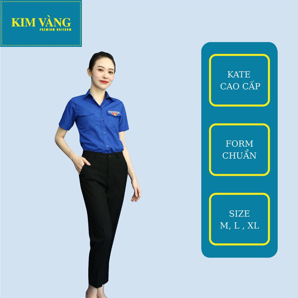 Áo sơ mi đoàn nam nữ thanh niên Việt Nam tay ngắn chất liệu Kate cao cấp