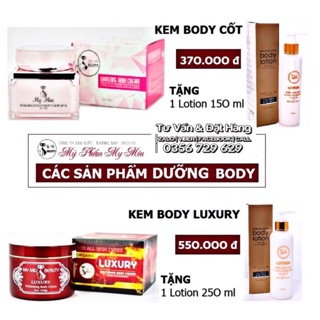 COMBO DƯỠNG DA BODY (SÁNG - TỐI ) KEM BODY CỐT VÀ KEM BODY VIP (TẶNG KÈM BODY LOTION 150ml - 250ml)