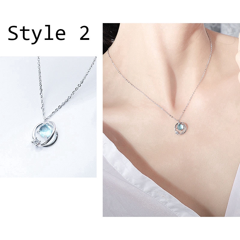 Sweet Little Fresh Artificial Blue Glaze Fantasy Planet Necklace Universe Aurora Starry Sky Clavicle Chain Jewelry Accessories