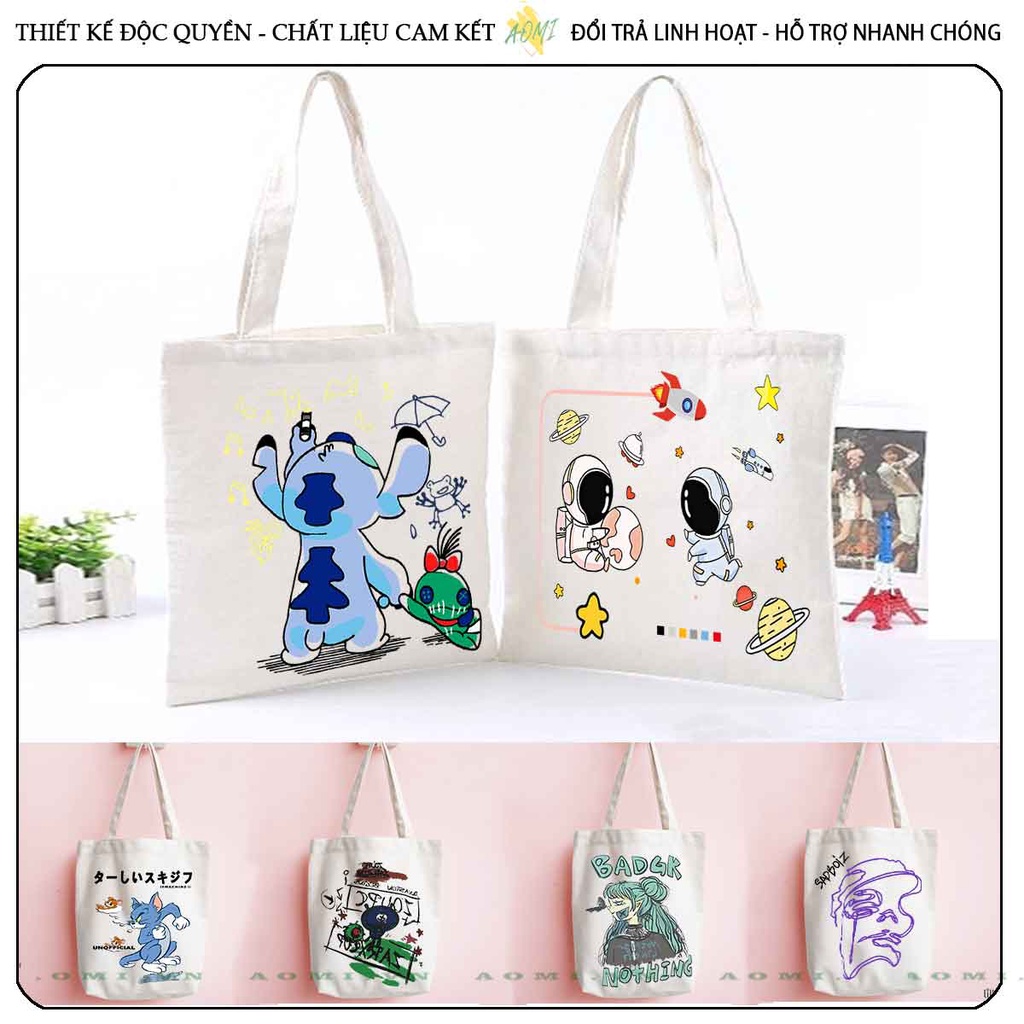 TOTE HOT TREND CANVAS TÚI VẢI ĐEO VAI BAG CÓ KHÓA KÉO SIZE LỚN 33x38cm AOMIVN DU LỊCH MÀU ĐEN TRẮNG