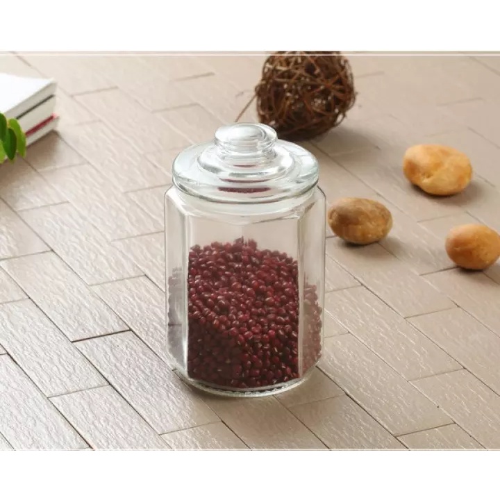 Hũ Lục Giác Thủy Tinh Dày Đẹp Có Nắp Đậy Ron Silicon Kín Dung Tích 550, 990, 1500, 2000ml - Hũ Đựng Thực Phẩm Hoặc Trang