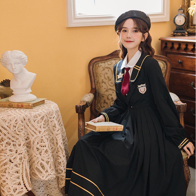 YAS0019 - Set áo váy JK liền thân đen dáng dài