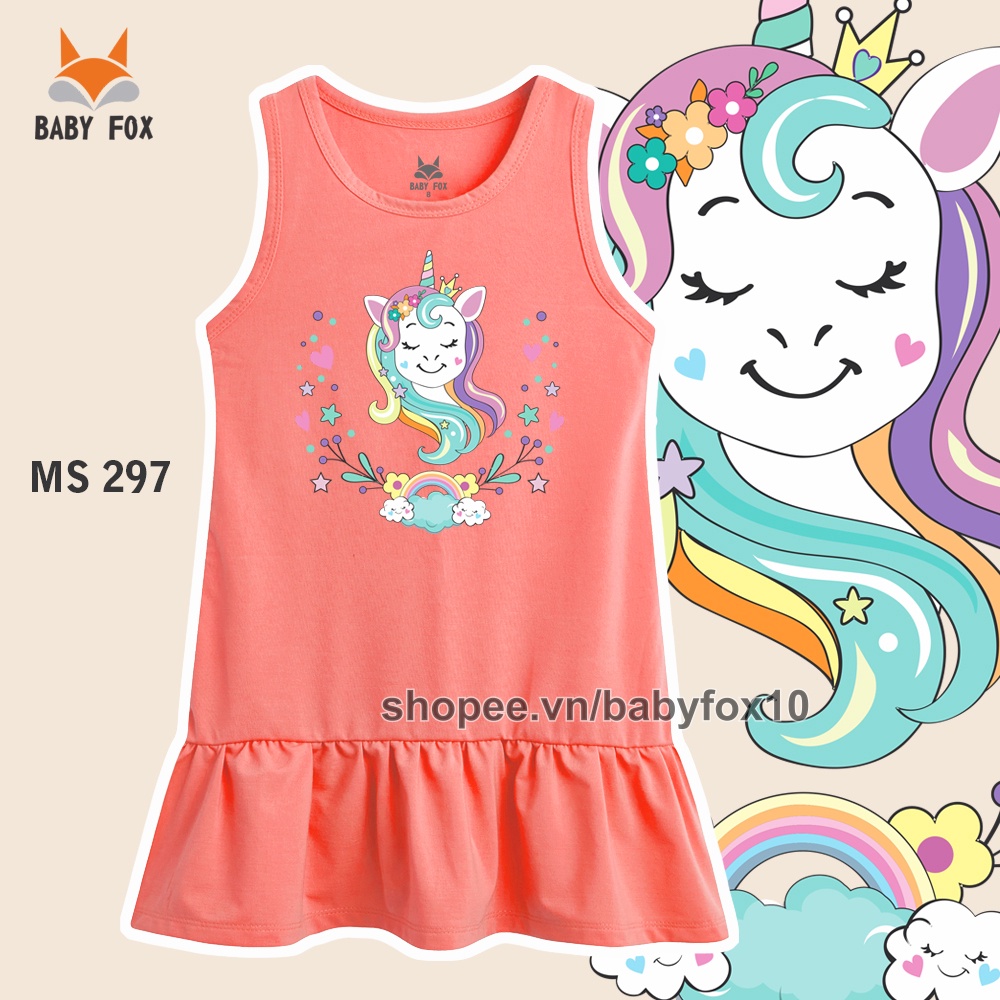 Đầm thun bé gái 100% cotton loại tốt, thương hiệu BABY FOX, in hình pony, size nhỏ, trung, đại i