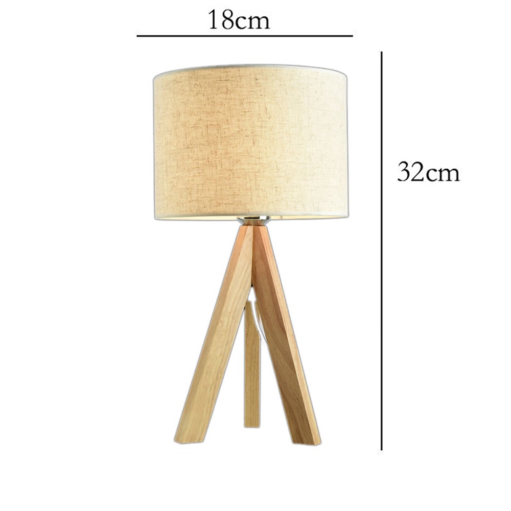 [house]Small Bedside Table Lamp Wooden Tripod Nightstand Lamp Eye-protecting Table Lamp for Bedroom Living Room Office