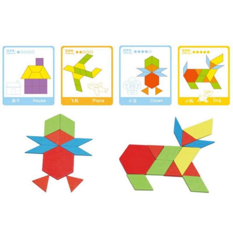 Bộ ghép hình tangram 130 chi tiết đồ chơi gỗ trí tuệ