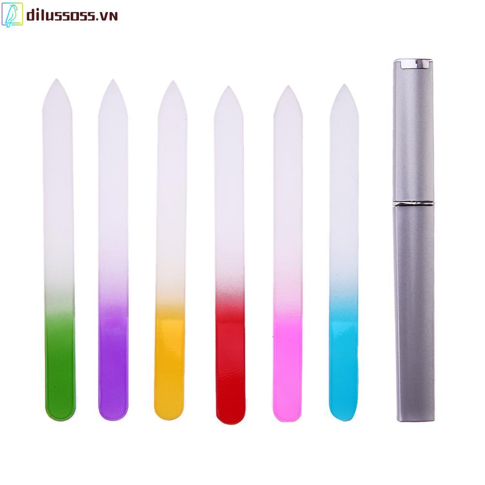 [Hàng mới về] Set 6 dũa móng bằng thủy tinh pha lê kèm ống đựng màu bạc