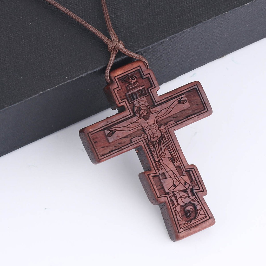 Dây chuyền bằng gỗ khắc hình chúa Jesus màu đỏ/đen