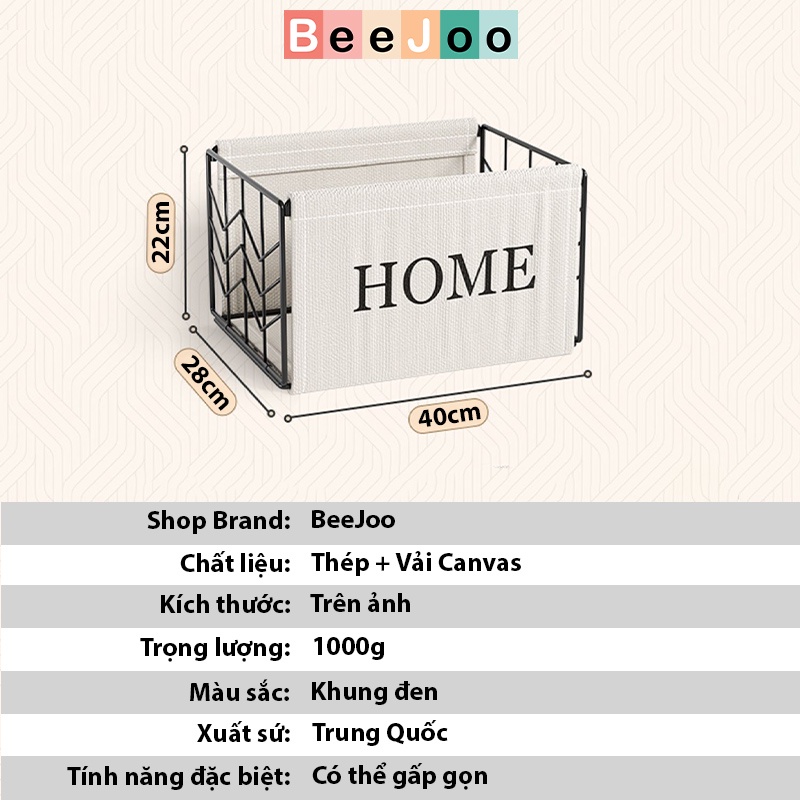 Hộp đựng quần áo khung thép vải canvas cao cấp, Hộp decor đựng sách và sắp xếp tủ mẫu mới 2022 BeeJoo