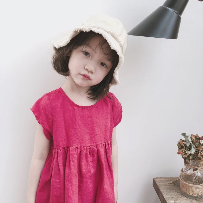[Babycat] Hàng Có Sẵn Đầm Dài Cotton Lanh Trơn Màu Phong Cách Mori Nhật Bản Hàn Quốc Cho Bé Gái