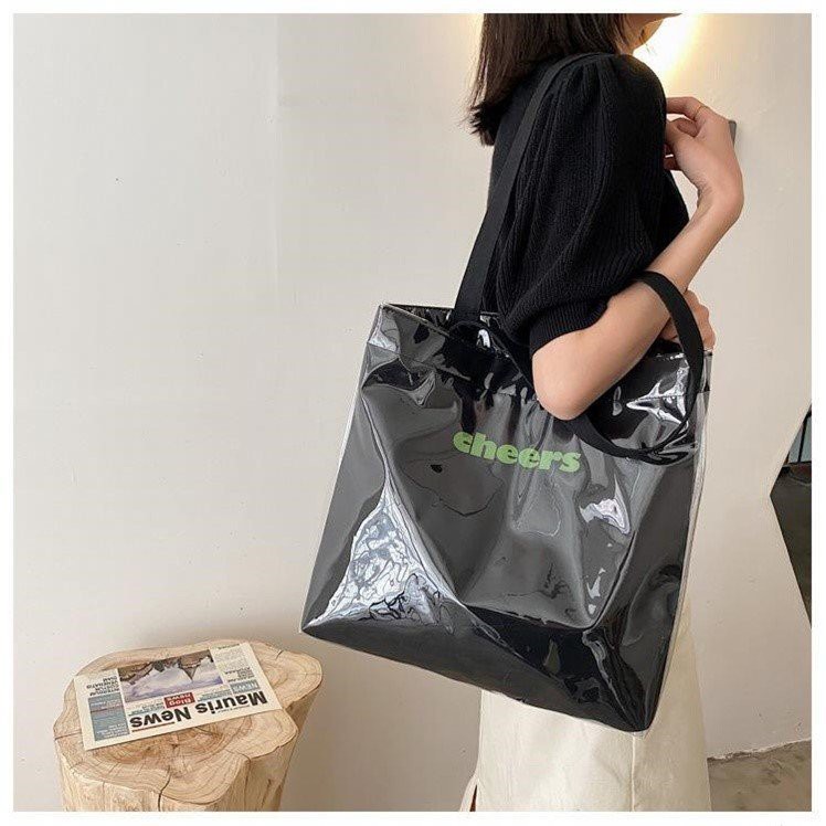 Túi tote túi vải canvas CHEERS đeo vai bóng kính chống nước phong cách Hàn quốc 2 màu đen trắng-Haka store