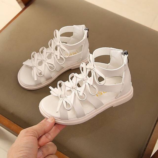 Dép cho bé gái - sandal hoa nơ xinh kéo khóa sau phong cách chiến binh cho bé gái mã XTNF-1