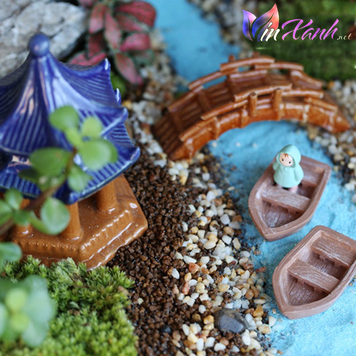 Phụ kiện thuyền gỗ trang trí tiểu cảnh, hồ cá, terrarium