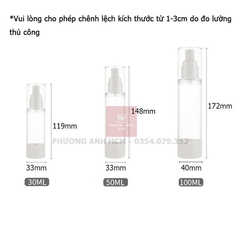 Chai Hút Chân Không 30ml/50ml - Chai Lọ Nhựa Trong Suốt Xịt Nhỏ Giọt Hút Chân Không - Chai Chiết Mỹ Phẩm