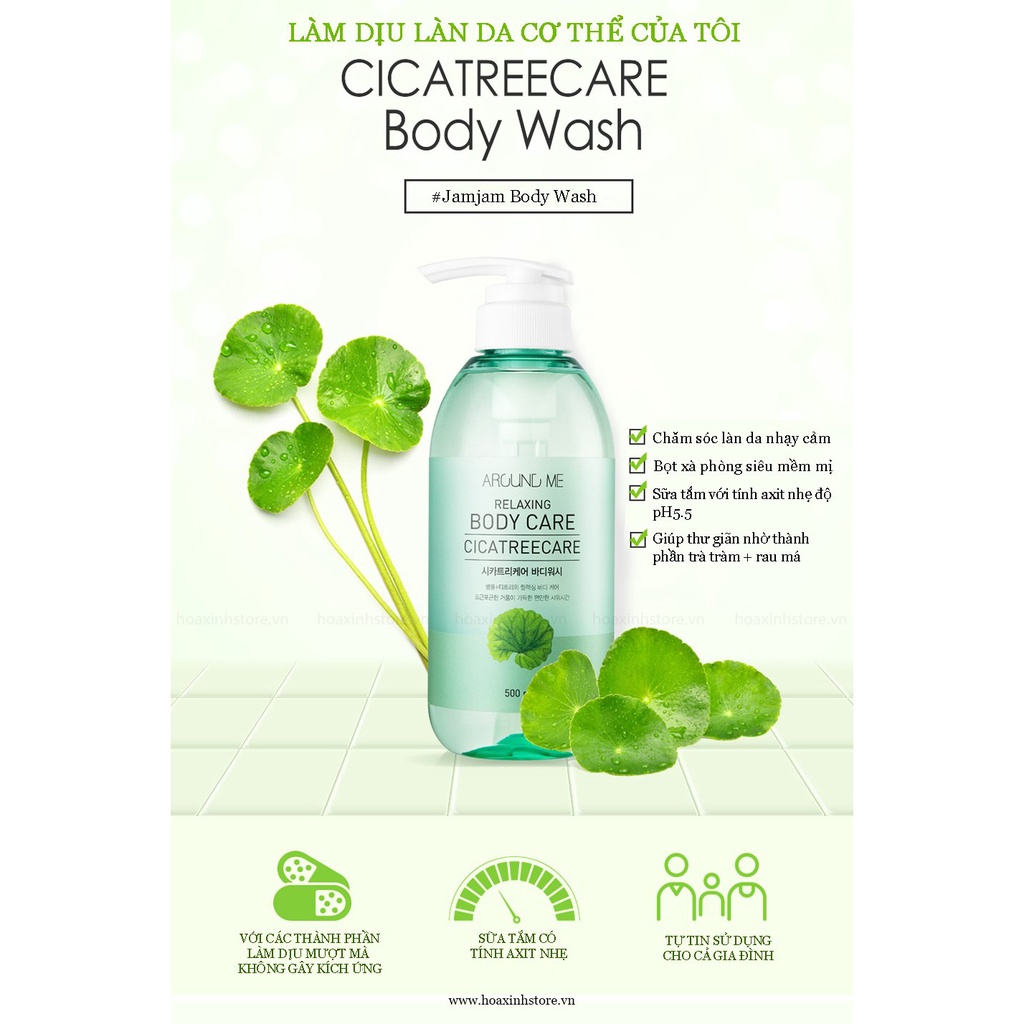 Sữa Tắm Tinh Chất Rau Má Welcos Around Me Chăm Sóc Cho Da Mụn Nhạy Cảm Relaxing Bodycare Cicatreecare 500ml