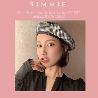 [Hàng có sẵn] Mũ nồi kẻ phong cách thời trang Hàn Quốc Rimmie PU VIỀN HOUNDSTOOTH GEBERE
