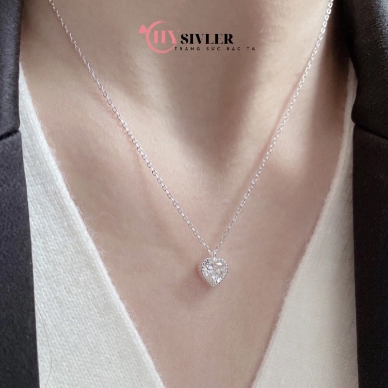 Dây chuyền bạc ta mặt đá trái tim nhỏ xinh nữ tính dây chuyền nữ bạc thật