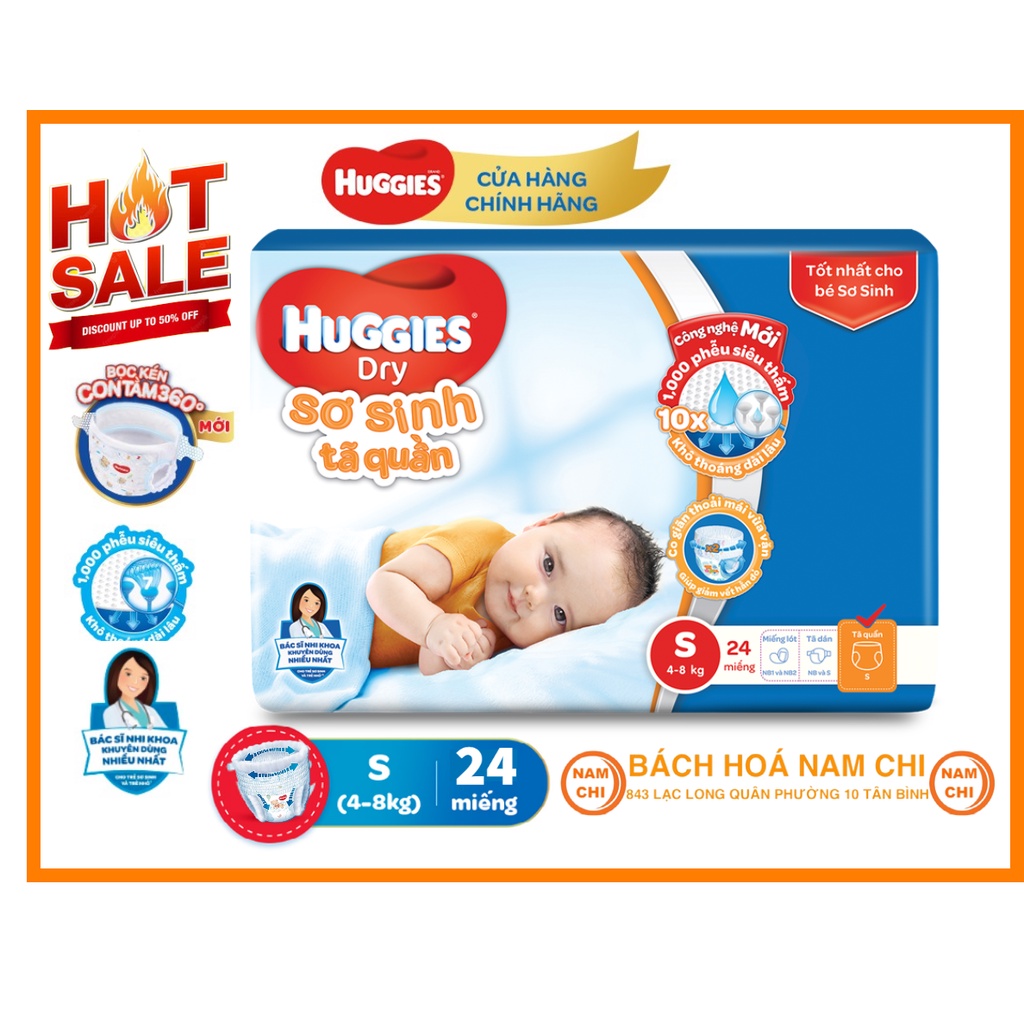 [SALE LỖ XẢ KHO] Tã Quần Sơ Sinh Huggies S24 (4kg - 8kg) Khô Ráo Thoáng Mát Cho Bé Giấc Ngủ Êm