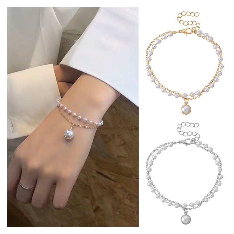 Vòng tay chuỗi ngọc trai đơn giản phong cách Hàn Quốc thời trang cho nữ