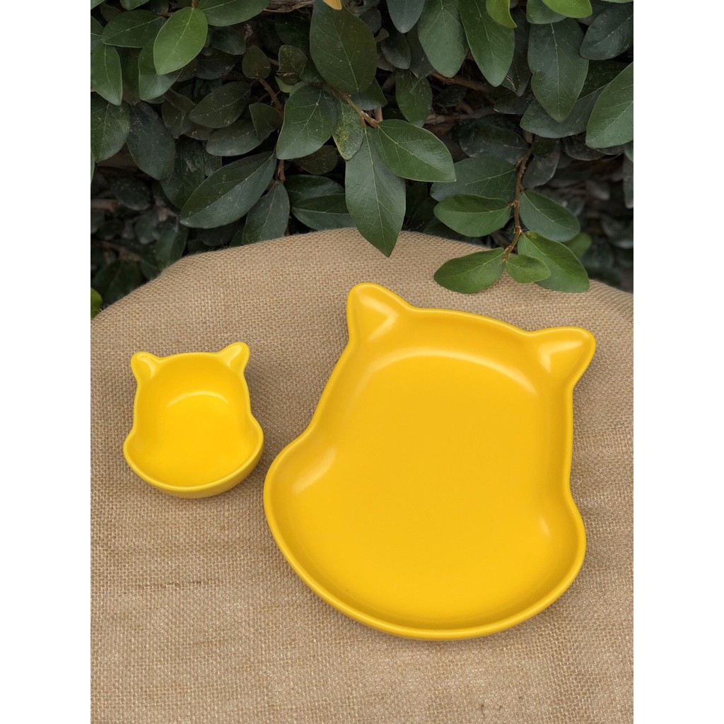 Combo đĩa sứ kèm chấm hình gấu Pooh ngộ nghĩnh