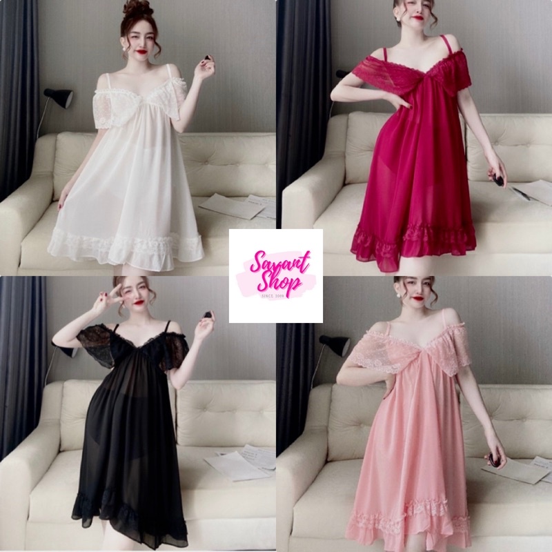 [ CLIP THẬT ] ĐẦM NGỦ VOAN CHIFFON PHỐI REN SEXY