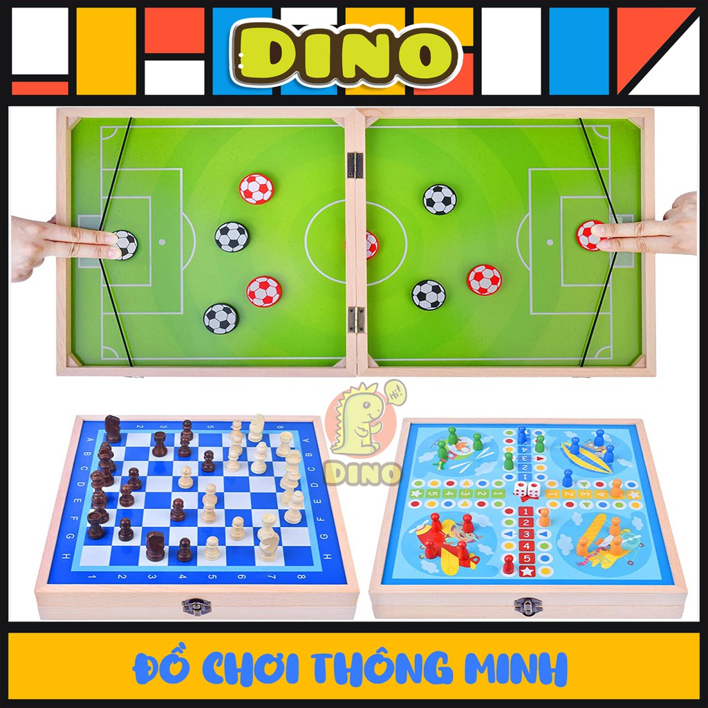 Bộ cờ đa năng 3trong1 / Cờ vua, cờ búng, cờ Ludo(cá ngựa) chất liệu gỗ cao cấp – DINO