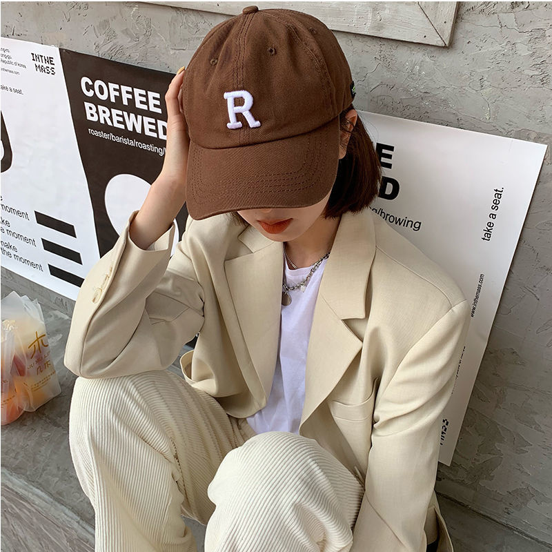 Mũ lưỡi trai màu nâu họa tiết chữ R phong cách Hàn Quốc thời trang cho mùa hè cho nữ