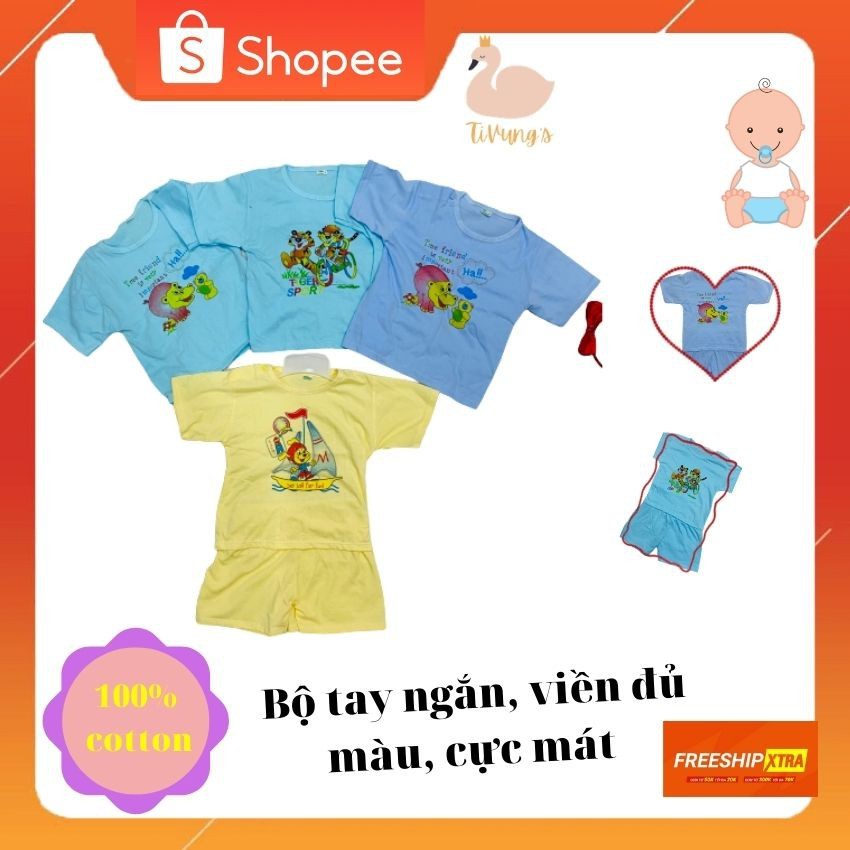 Quần áo trẻ em tay ngắn, họa tiết hoạt hình, vải mềm mịn thun cotton 100% cực mát - Shop TiVung chuyên quần áo trẻ em