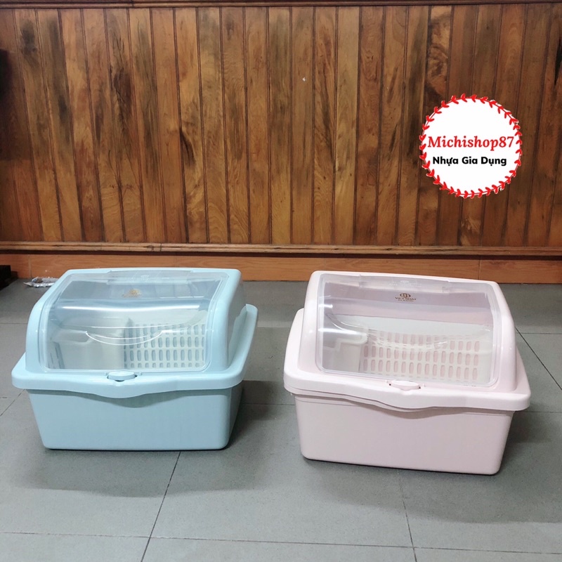 Rổ Úp Chén Bát Có Nắp Đậy Kèm Ống Đũa Nhựa Việt Nhật, Giá Úp Bát Có Nắp Đậy Có Khe Thoát Nước