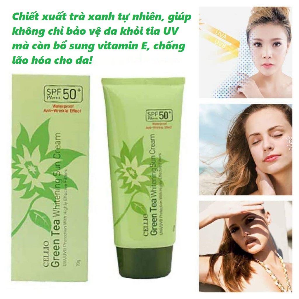 ( Mypham35 ) Kem chống nắng trà xanh Cellio Green Tea Whitening Sun Cream SPF 50+