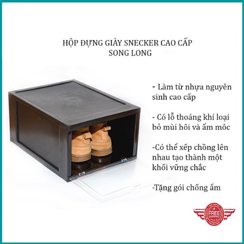 Hộp đựng giầy cao cấp,Hộp nhựa đựng giày snecker thông minh nhựa Song Long, có lỗ thoáng khí, có thể xếp chồng