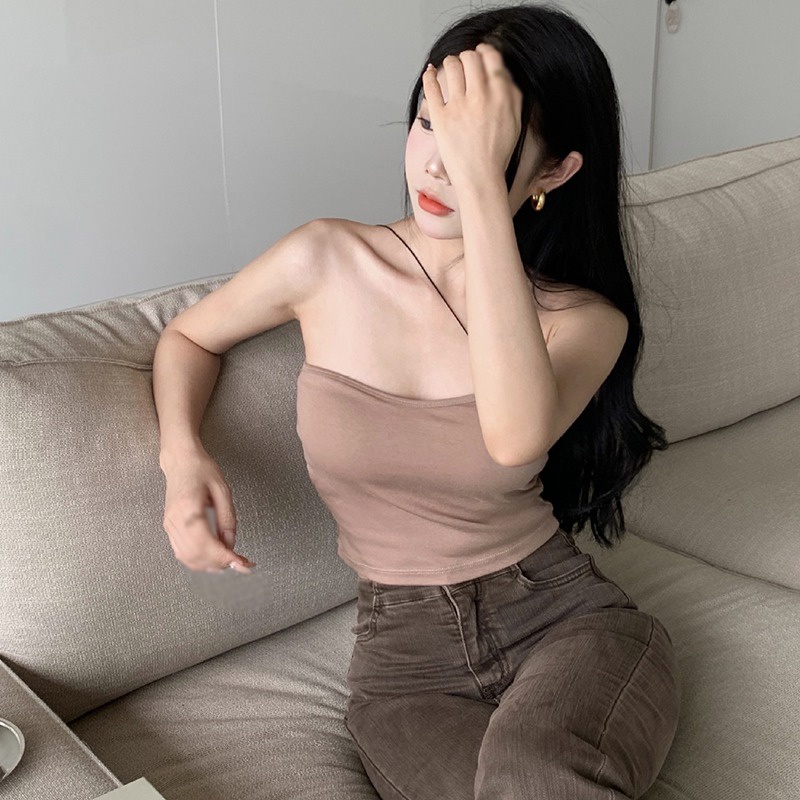 Áo Hai Dây Dáng Ôm Màu Sắc Trơn Gợi Cảm Phong Cách Hàn Quốc Cho Nữ