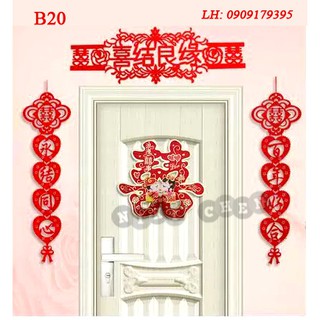 *SET CHỮ HỶ TRANG TRÍ ĐÁM CƯỚI VẢI NỈ HÌNH CUTE B20--- TẶNG KEO DÁN