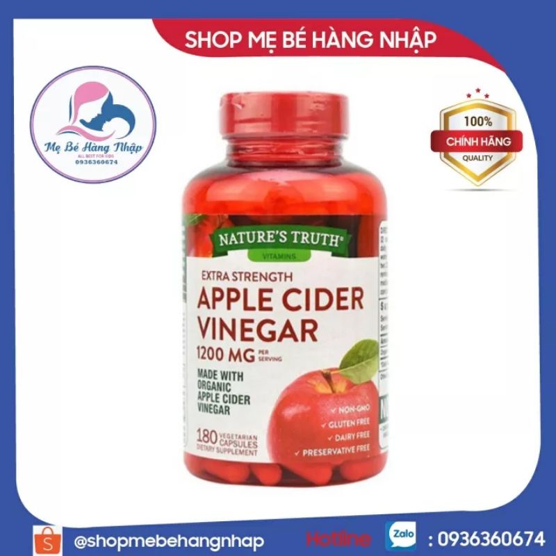 Viên uống giảm cân giấm Táo Apple Cider Vinegar 1200mg 180 viên - Chính hãng Mĩ