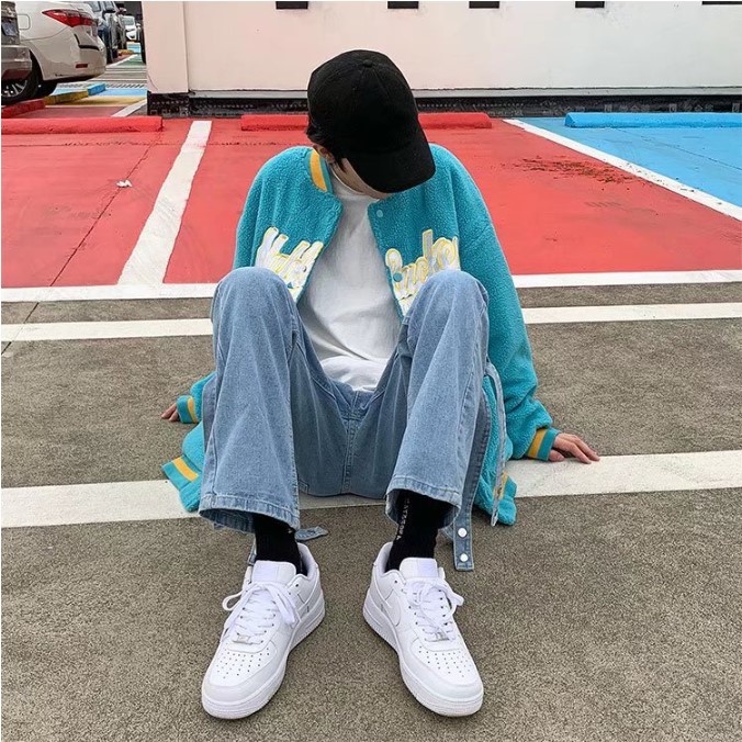 Quần jean ống rộng nam nữ unisex màu xanh nhạt và đen trang trí dây đẹp mới hà nội hcm Pon.mens