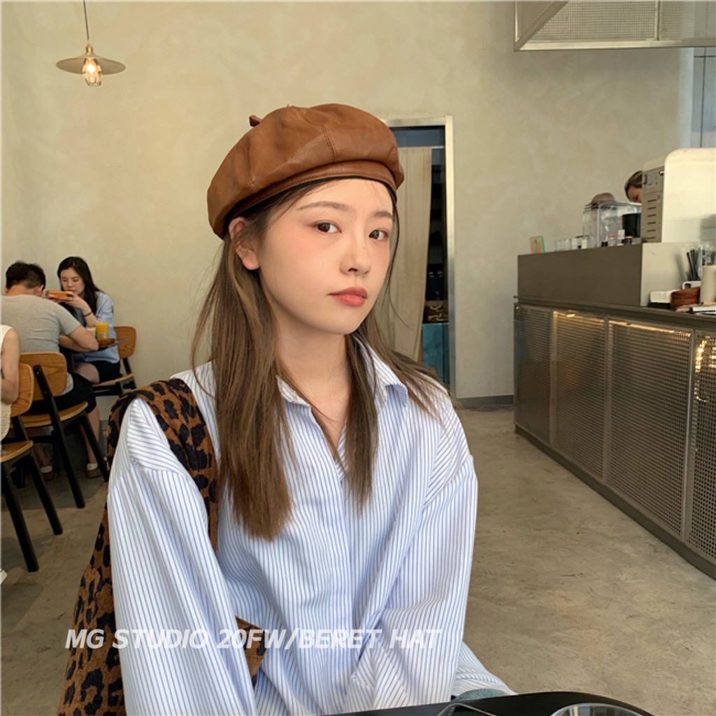 Mũ Beret MG STUDIO Chất Liệu Da PU Kiểu Dáng Bát Giác Sang Trọng