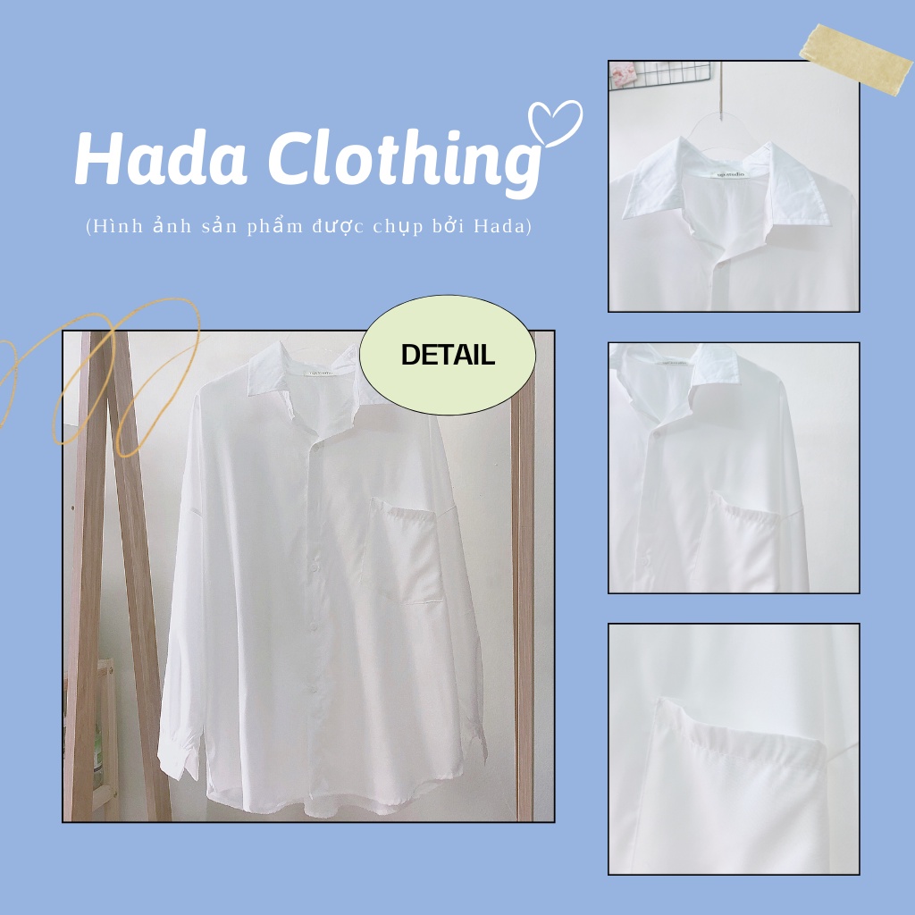 Áo sơ mi nữ trắng form rộng dài tay Hada, chất vải lụa đẹp phong cách đơn giản - SM02