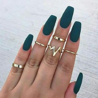 Bộ 5 Nhẫn Nữ Thời Trang Thanh Lịch Màu Bạc/Vàng Đồng Hình Tia Chớp Sóng Gợn Điều Chỉnh Được