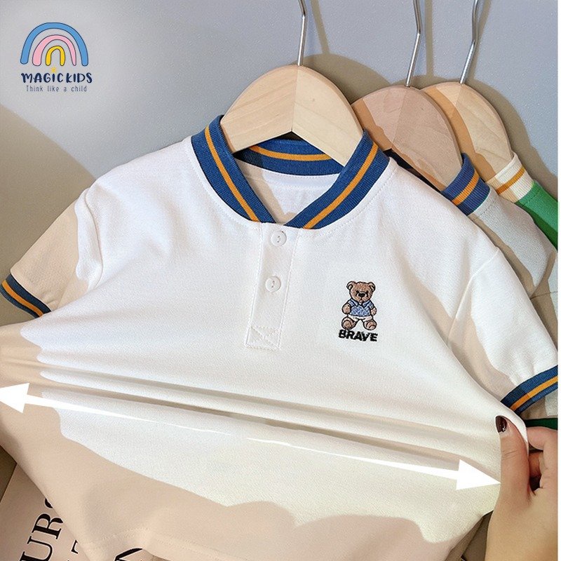Quần áo trẻ em Áo polo bé trai ngắn tay cổ bomber Magickids thêu gấu chất thun cá sấu thoáng mát  AO22028