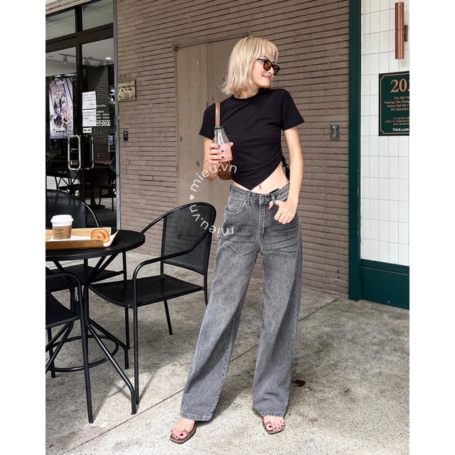 Áo thun crop rút dây 1 bên hai màu MIEU - JF05