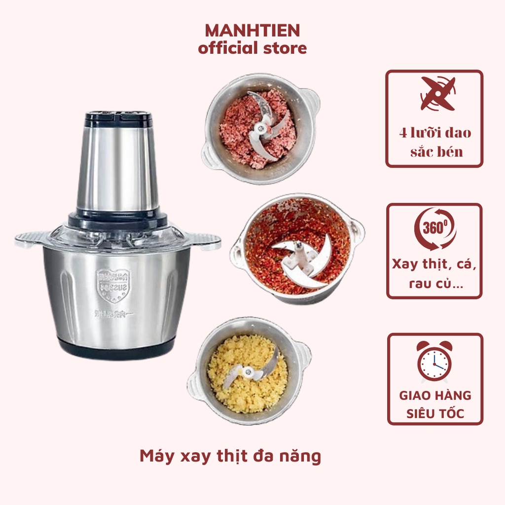 Máy xay thịt đa năng cối inox 304 4 Lưỡi Đa Năng, Công suất 250W- Xay thịt, xay tỏi ới, xay rau củ quả DTM Store