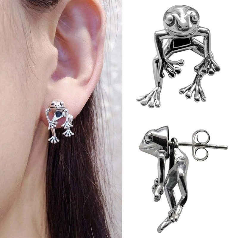 1 Đôi Bông Tai Unisex Hình Ếch Phong Cách Gothic Dễ Thương