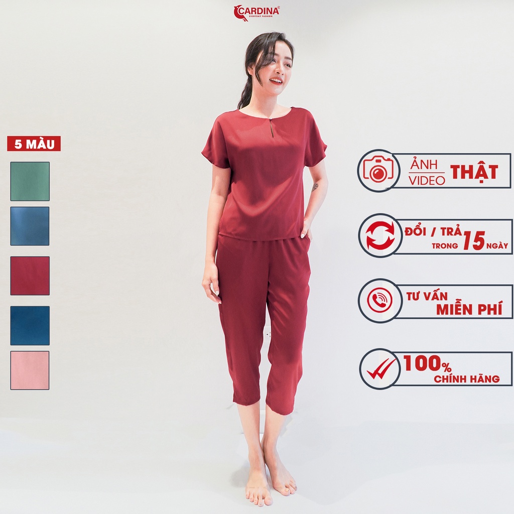 Đồ Bộ Nữ 𝐂𝐀𝐑𝐃𝐈𝐍𝐀 Chất Lụa Satin Nhật Cao Cấp Quần Lửng Áo Cộc Tay Đính Cúc Ngọc 2SF03
