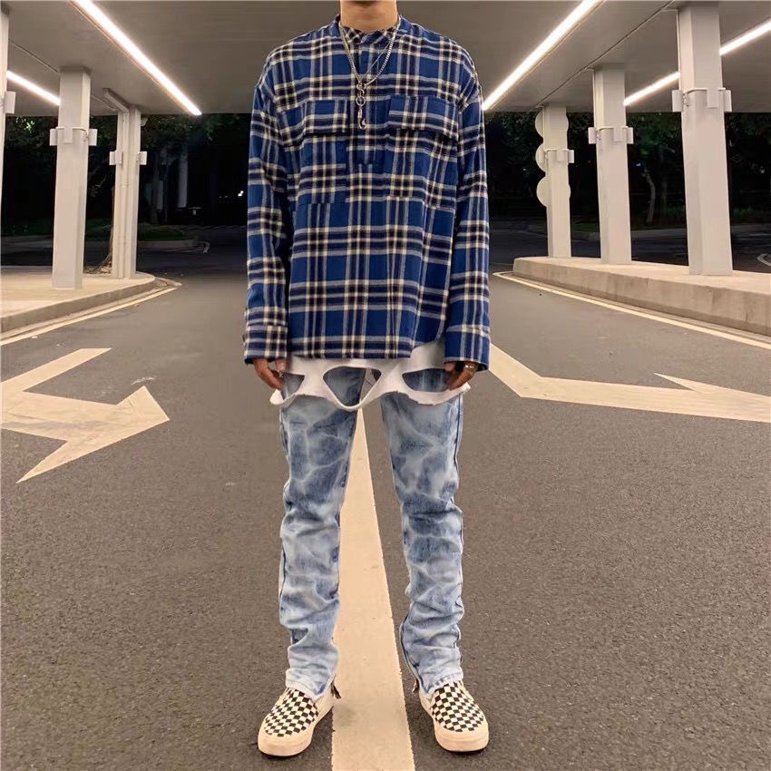 Áo flannel unisex Fear Of God phong cách hiphop