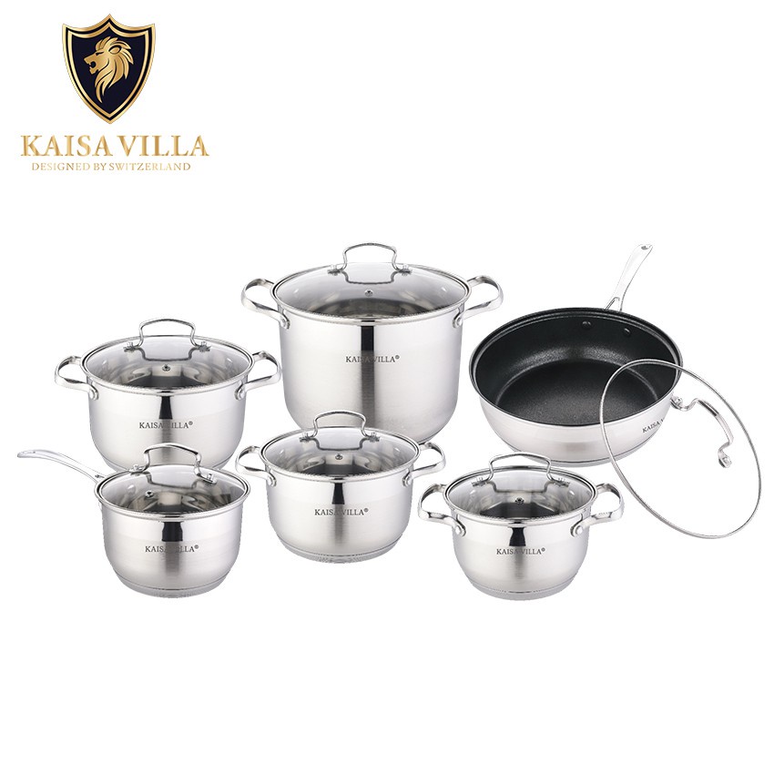 Bộ Nồi Chảo Inox 6 Món 12 Chi Tiết Kaisa Villa KV-6667